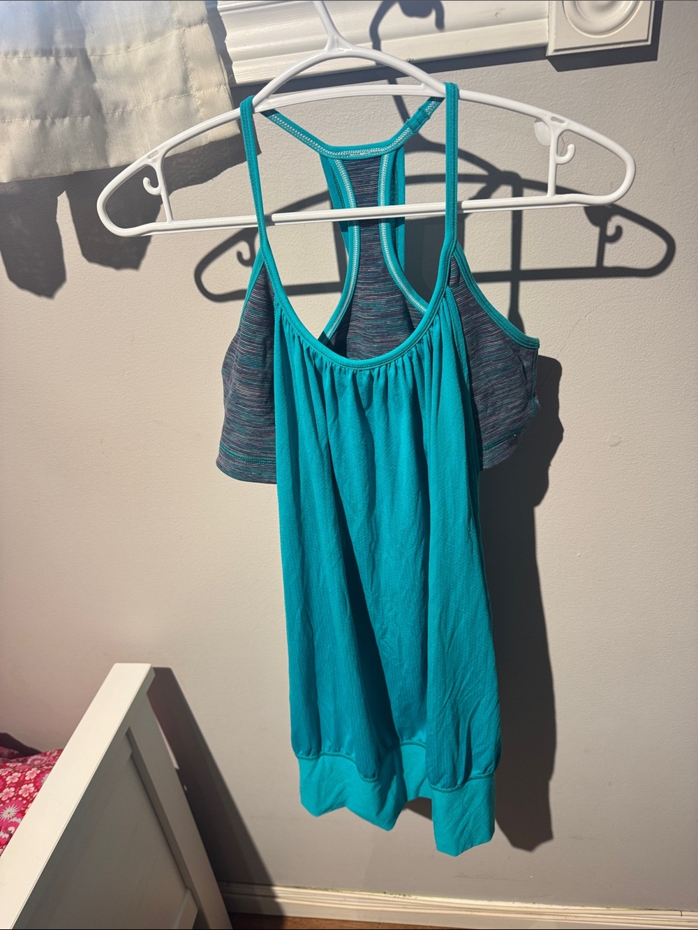 lululemon athletica Teal Racerback Tank with Built-In Contrast Shelf Bra